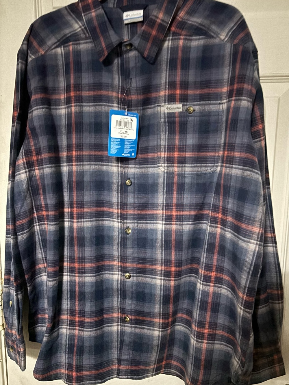 Columbia Blue and Red Plaid Long-Sleeve Shirt